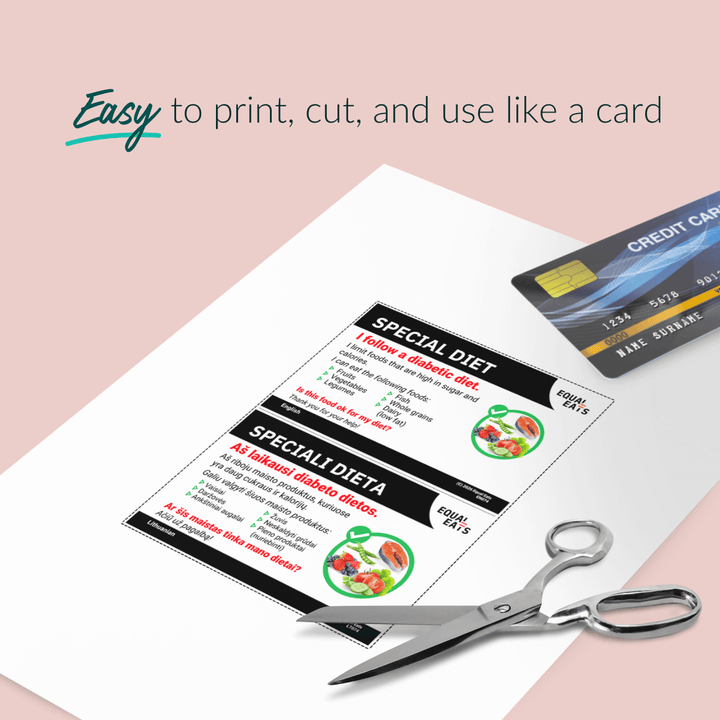 Diabetic Diet Printable Card (PDF Download)