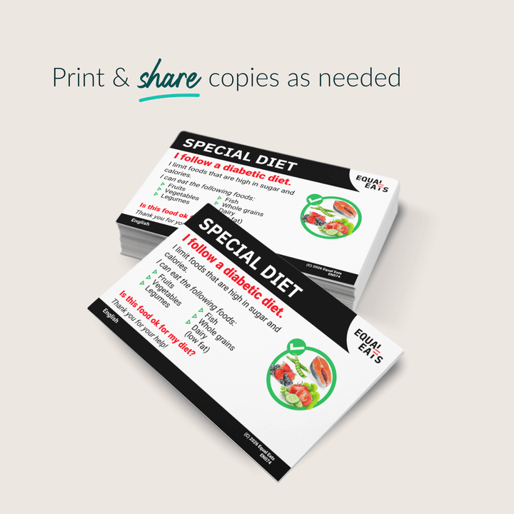 Diabetic Diet Printable Card (PDF Download)