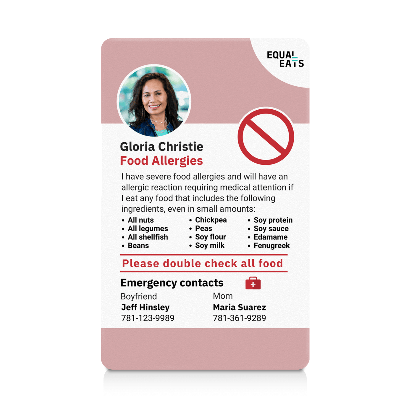 Dusty Pink Custom Multiple Food Allrgy ID Card (EqualEats)