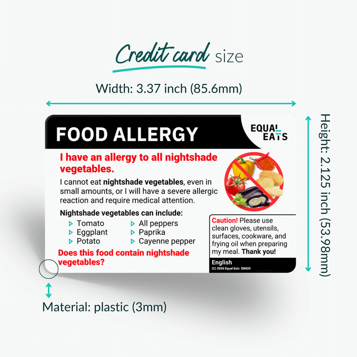Nightshade Vegetable Allergy Translation Card