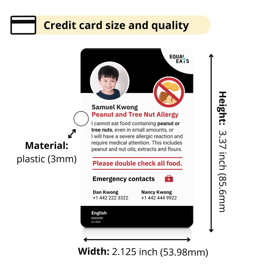 Peanut and Tree Nut Allergy Emergency ID Translation Card