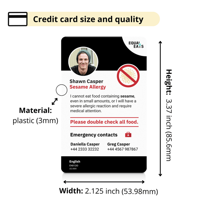 Sesame Allergy Emergency ID Translation Card