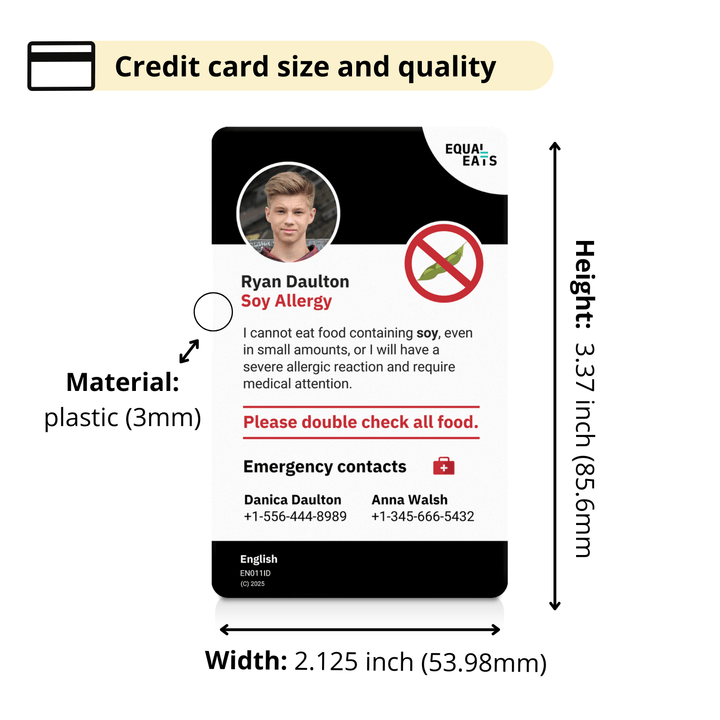 Soy Allergy Emergency ID Translation Card