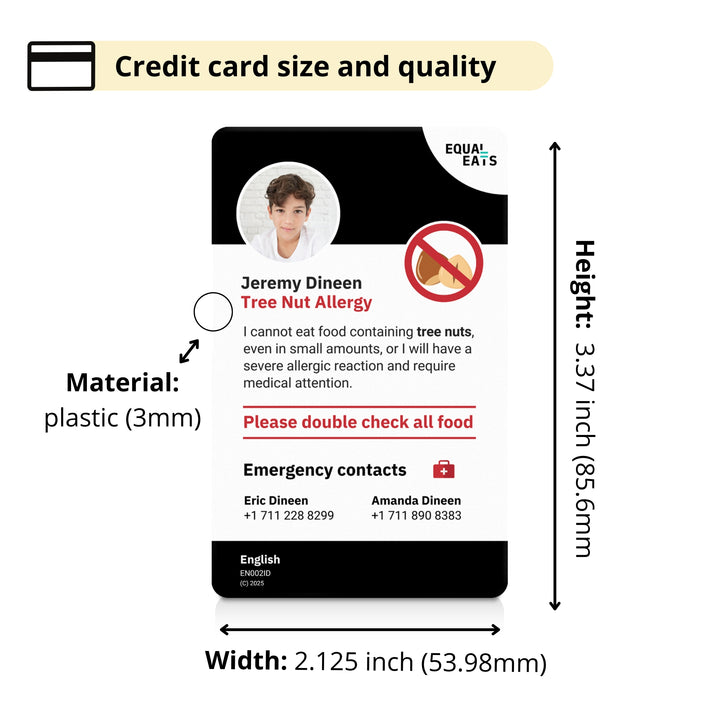 Tree Nut Allergy Emergency ID Translation Card