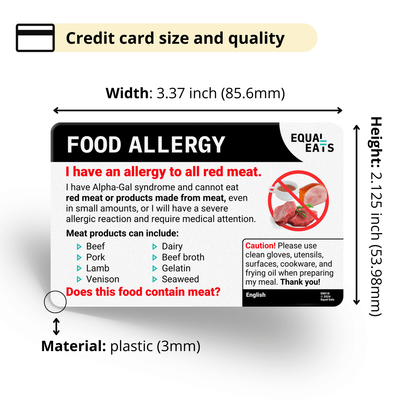 Alpha Gal Allergy Card