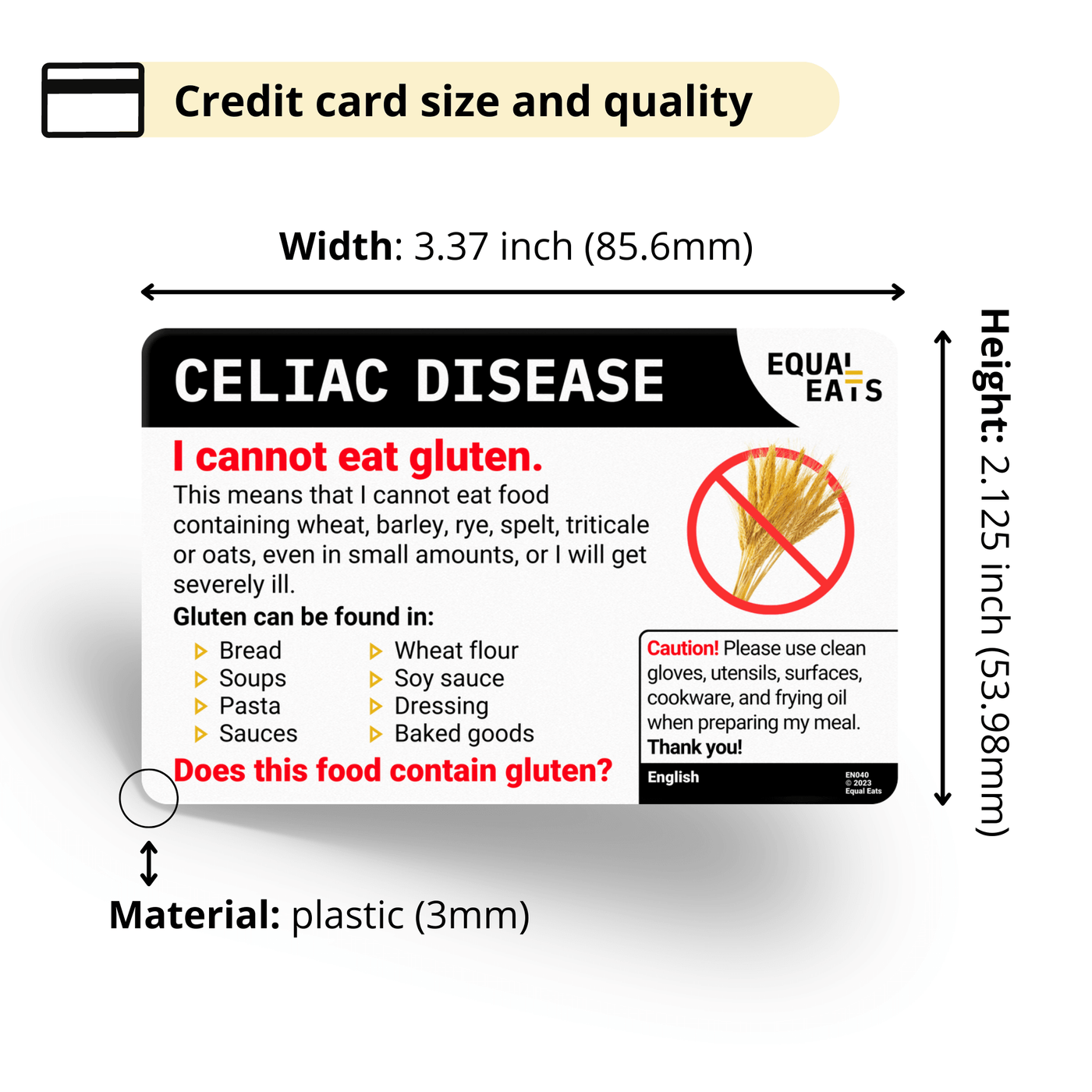Spanish Celiac Disease Plastic and Digital Card
