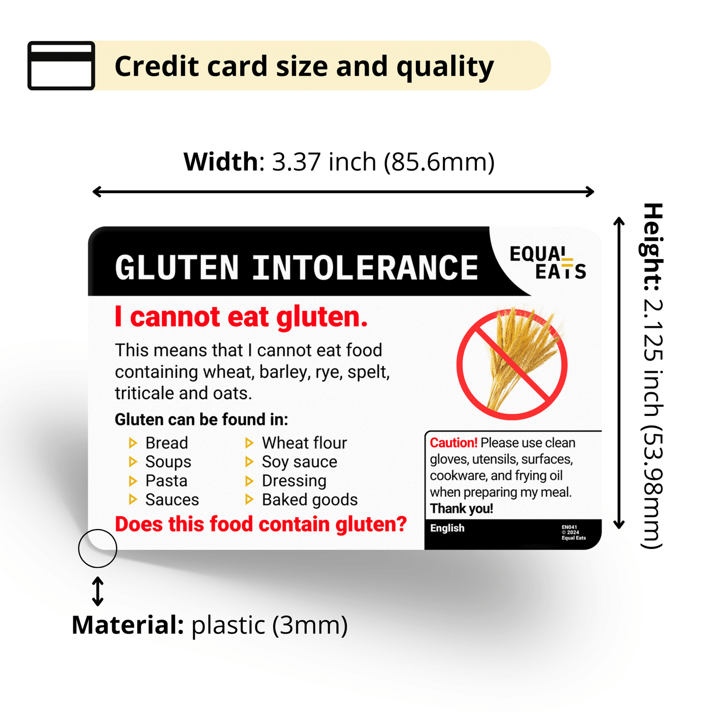 Gluten Intolerance Translation Card