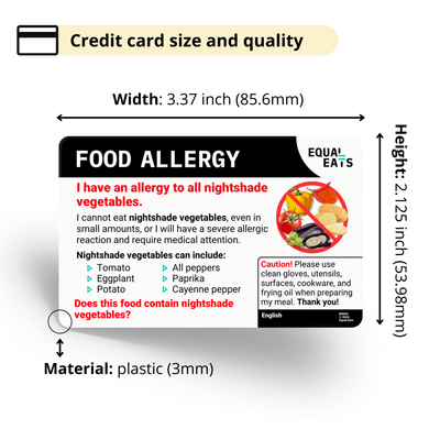 Nightshade Vegetable Allergy Translation Card