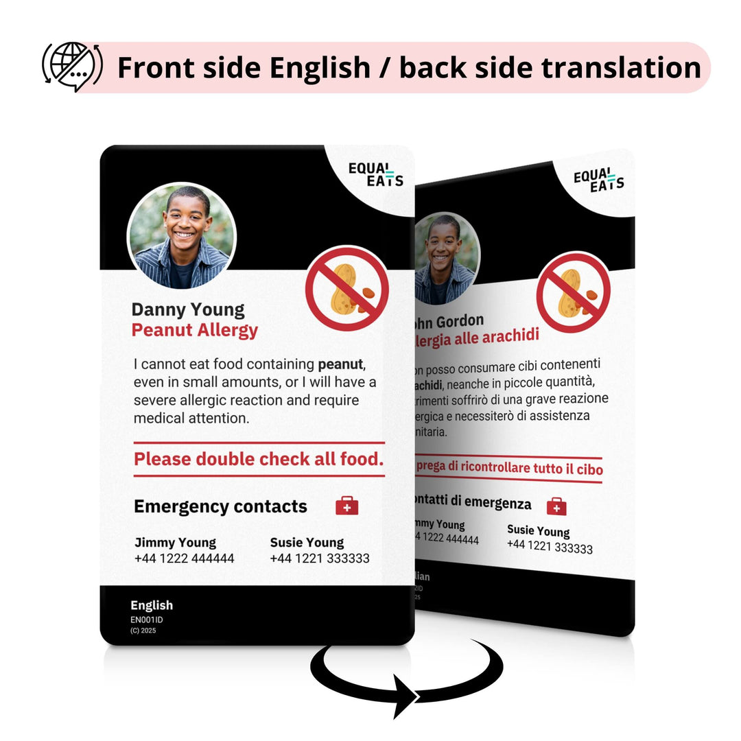 Peanut Allergy Emergency ID Translation Card