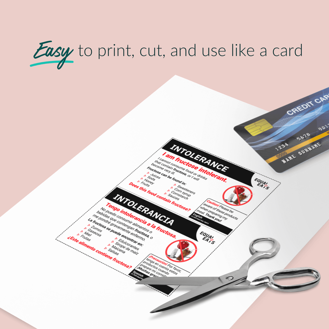 Fructose Intolerance Printable Card (PDF Download)