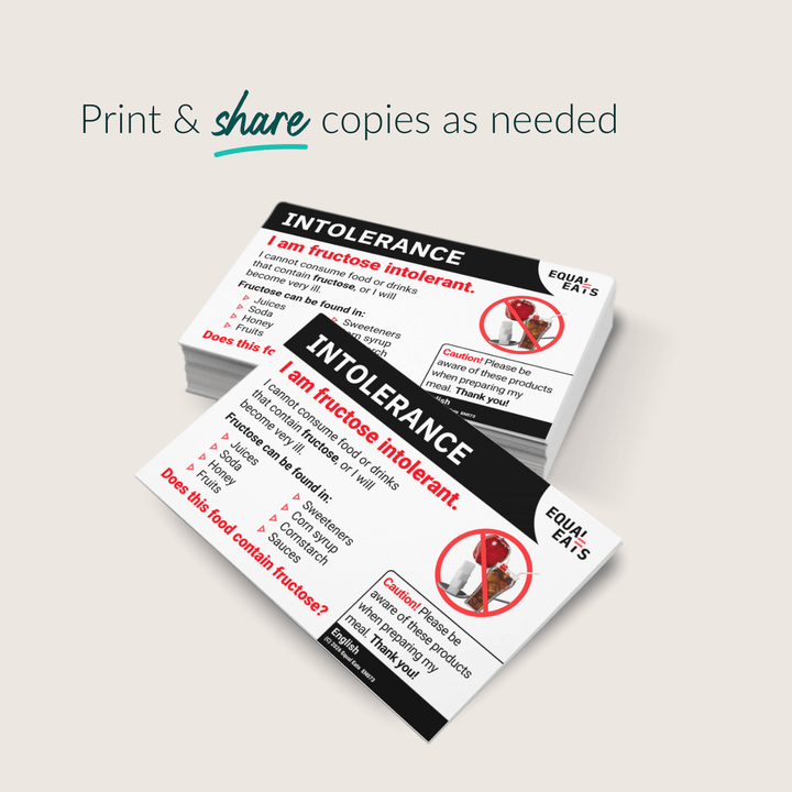Fructose Intolerance Printable Card (PDF Download)
