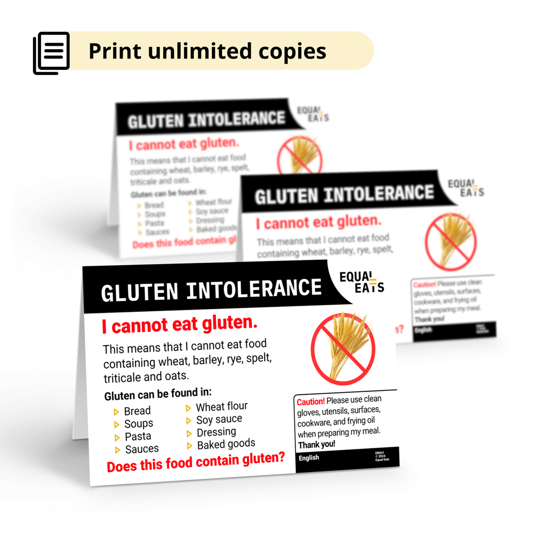 Free Gluten Intolerance Card in English (Printable)