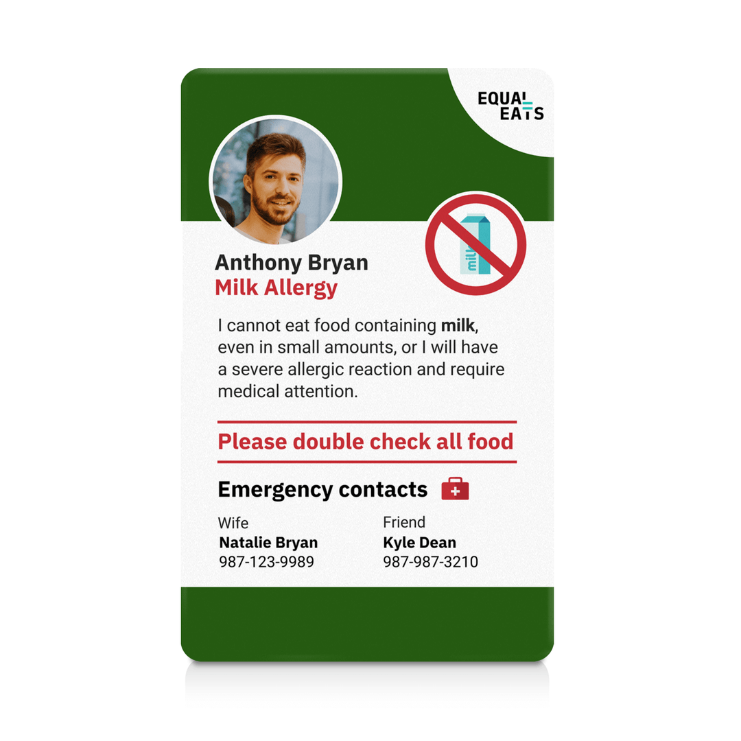 Green Milk Allergy ID Card (EqualEats)