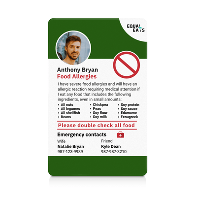 Green Custom Multiple Food Allergy ID Card (EqualEats)