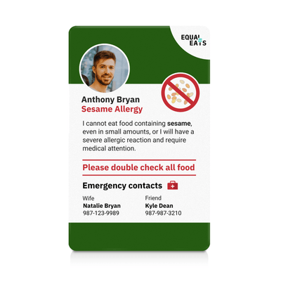 Green Sesame Allergy ID Card (EqualEats)