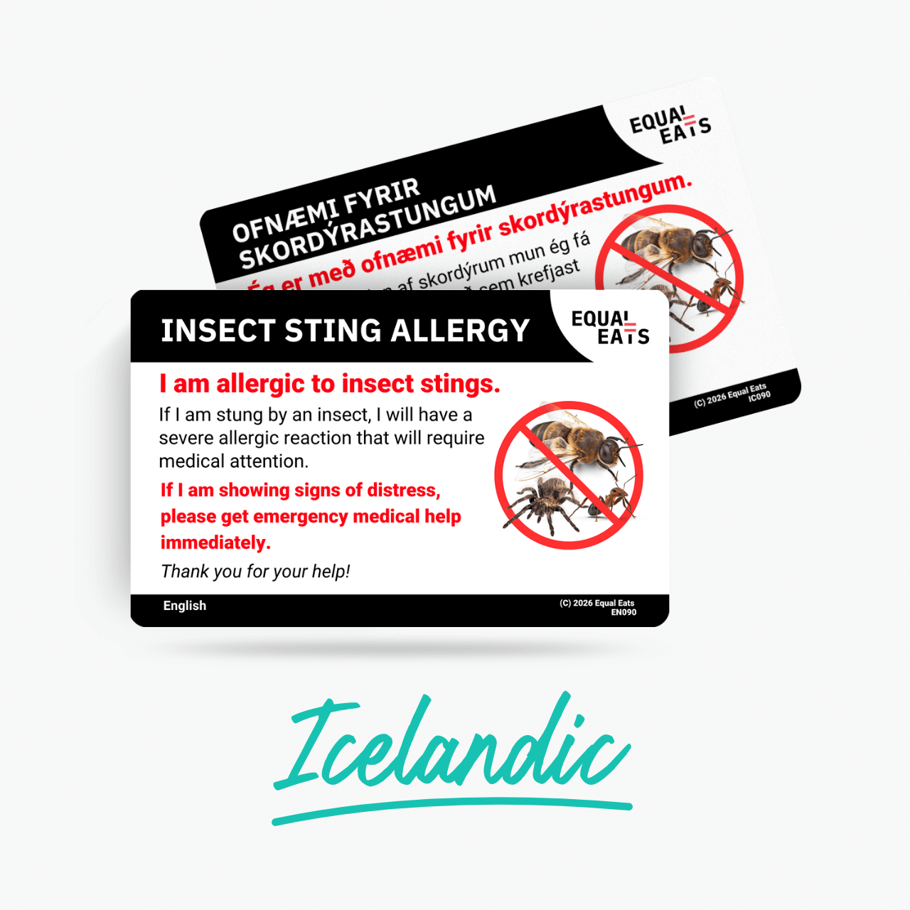 Insect Sting Allergy Card in Icelandic | Medical ID Card for Travel in ...