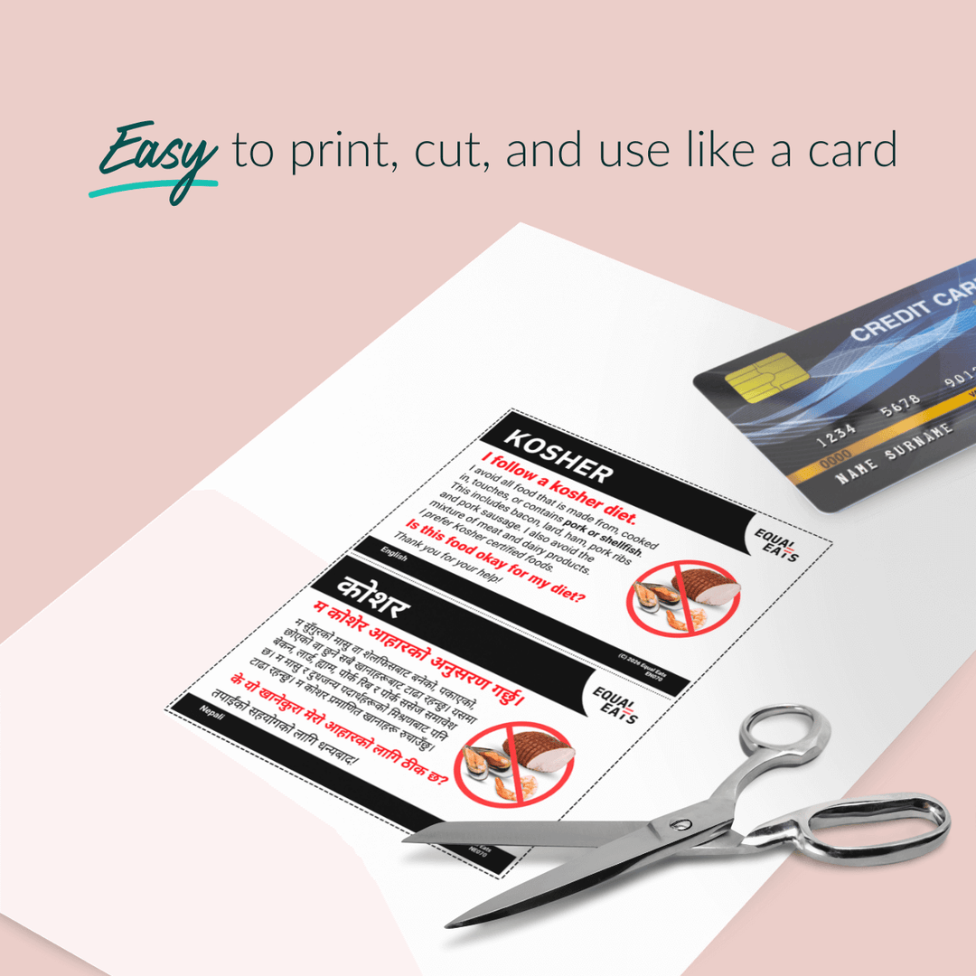 Kosher Diet Printable Card (PDF Download)