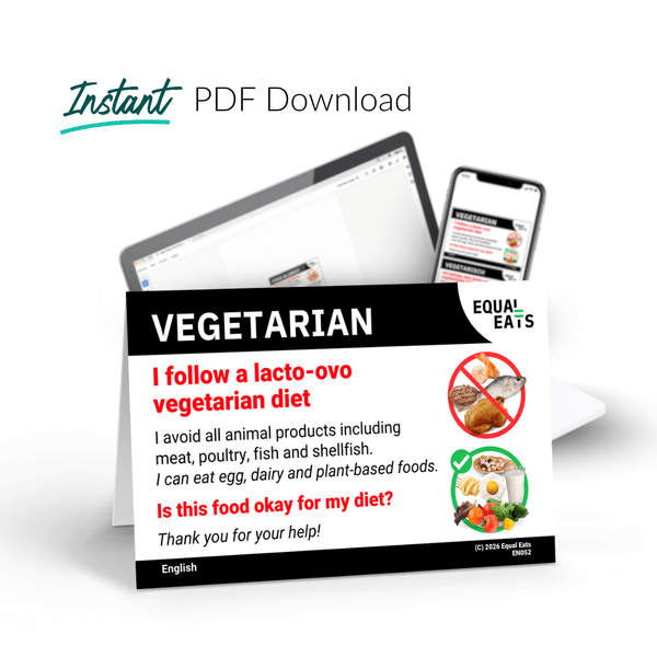 Instant PDF download of the English printable lacto ovo vegetarian diet card