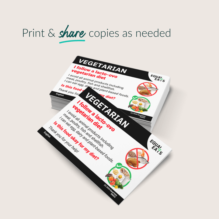 Lacto Ovo Vegetarian Diet Printable Card (PDF Download)