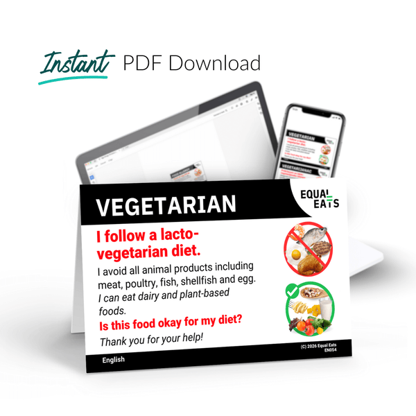 The English printable lacto vegetarian diet card delivered instantly as a PDF