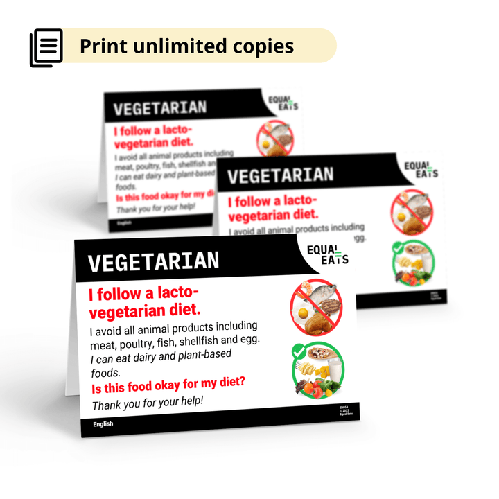 Free Lacto Vegetarian Card in English (Printable)