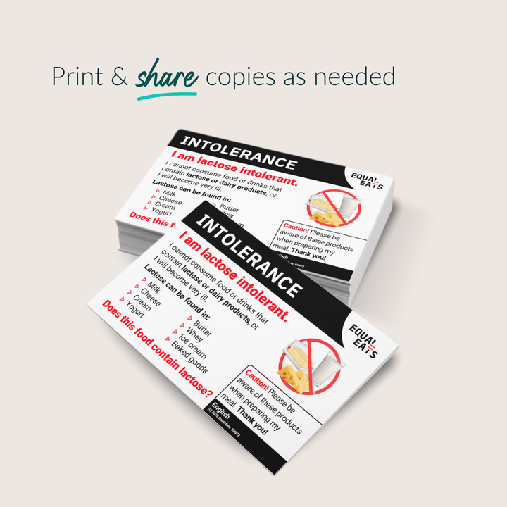 Lactose Intolerance Printable Card (PDF Download)
