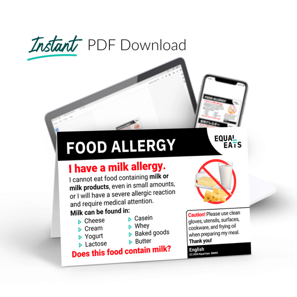 The English printable milk allergy card delivered instantly as a PDF