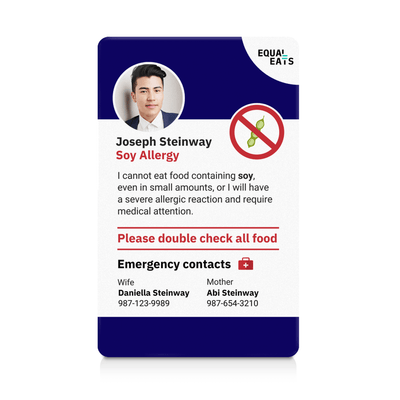 Navy Soy Allergy ID Card (EqualEats)