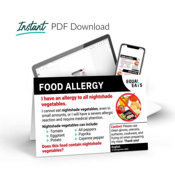 Instant PDF download of the English printable nightshade allergy card