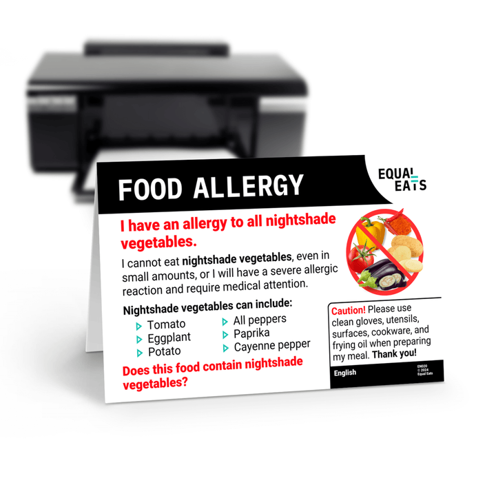 Free Nightshade Vegetable Allergy Card in English (Printable)