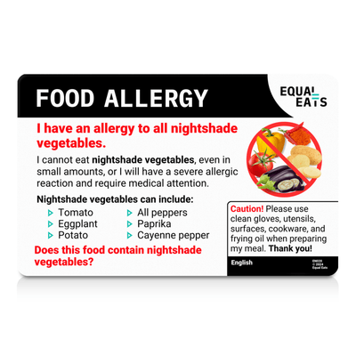 Nightshade Vegetable Allergy Translation Card
