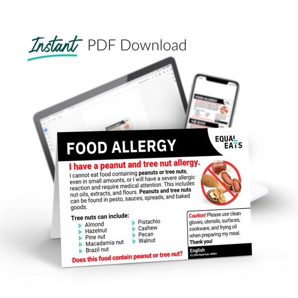 English printable peanut and tree nut allergy card, available as an instant PDF download