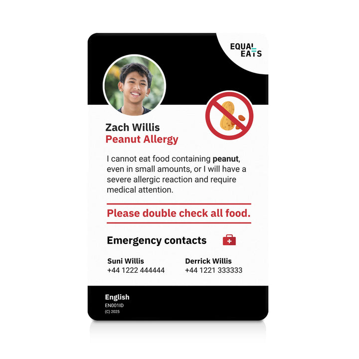 Peanut Allergy Emergency ID Translation Card