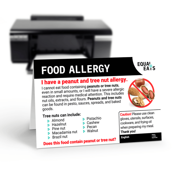 Peanut and Tree Nut Allergy Translation Card, instant download