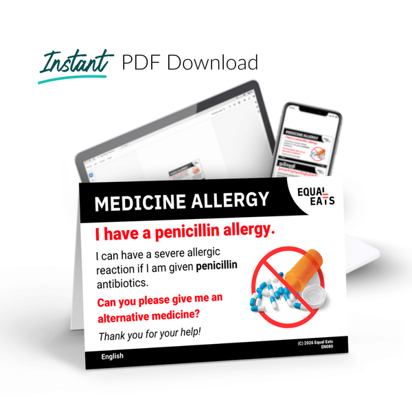 Instant PDF download of the English printable penicillin allergy card