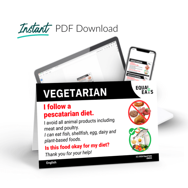Instant PDF download of the English printable pescatarian diet card