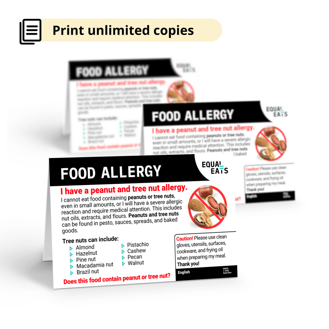 Peanut and Tree Nut Allergy Printable Card