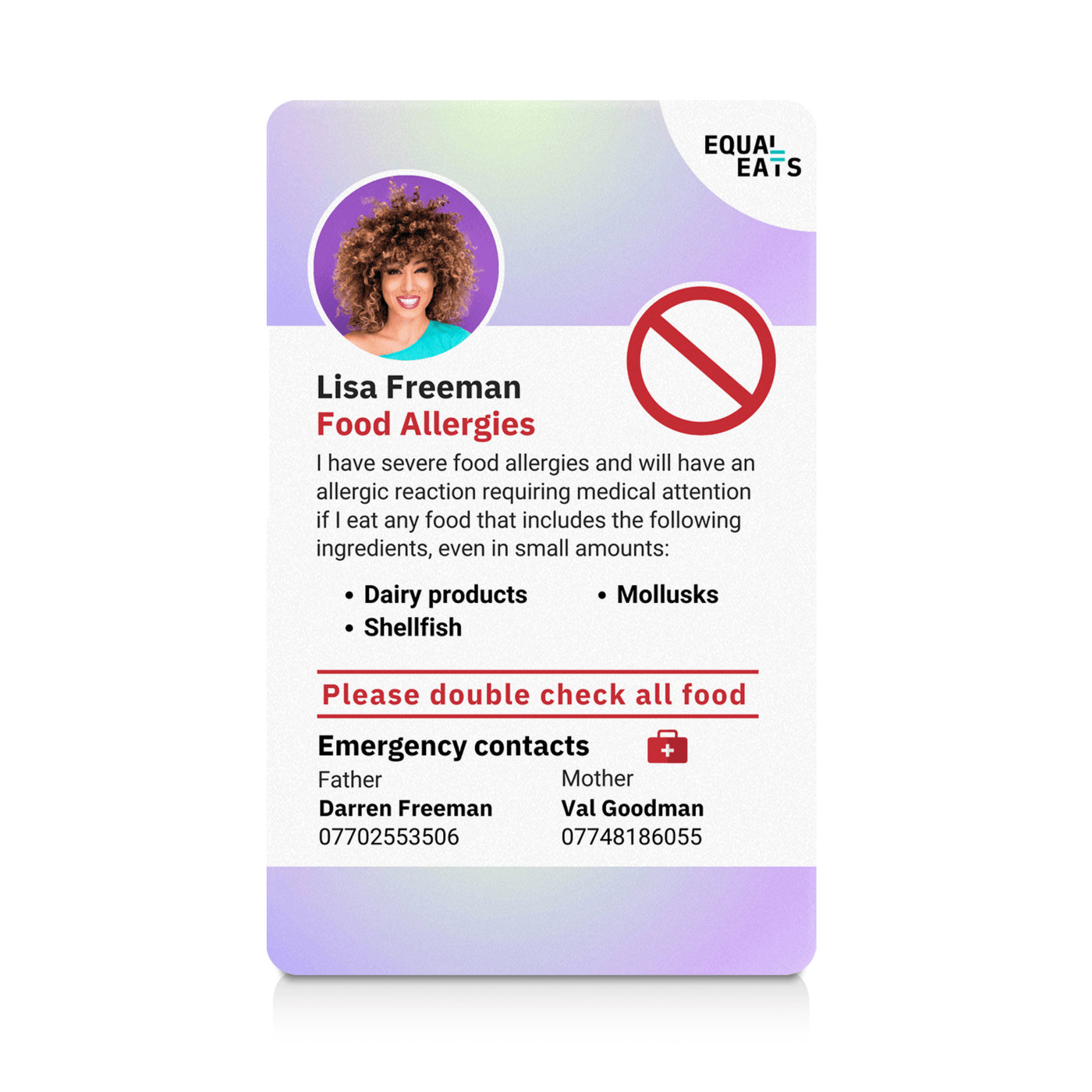 Purple Shine Custom Multiple Food Allergy ID Card (EqualEats)
