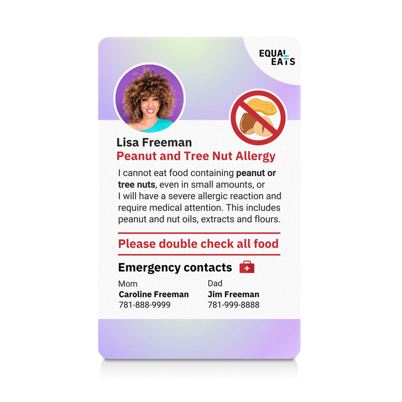 Purple Shine Peanut and Tree Nut Allergy ID Card (EqualEats)