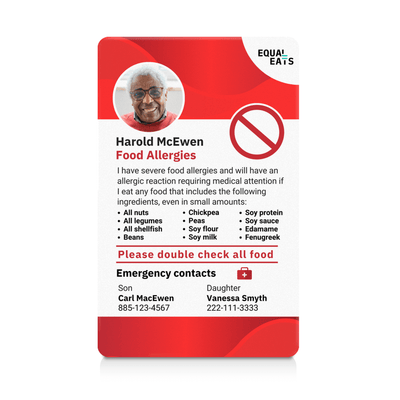 Red Alert Custom Multiple Food Allergy ID Card (EqualEats)