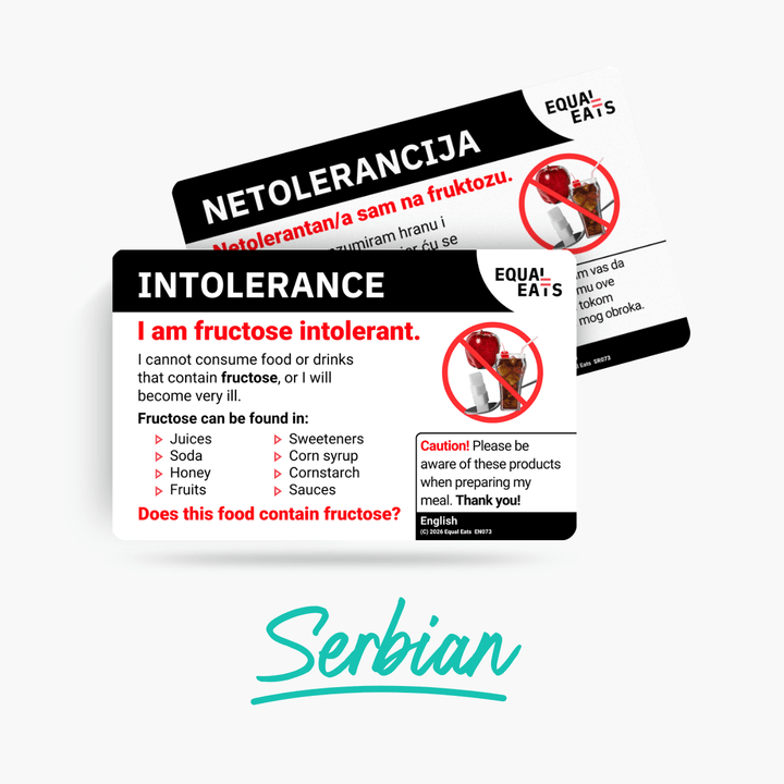 Serbian Fructose Intolerance Card