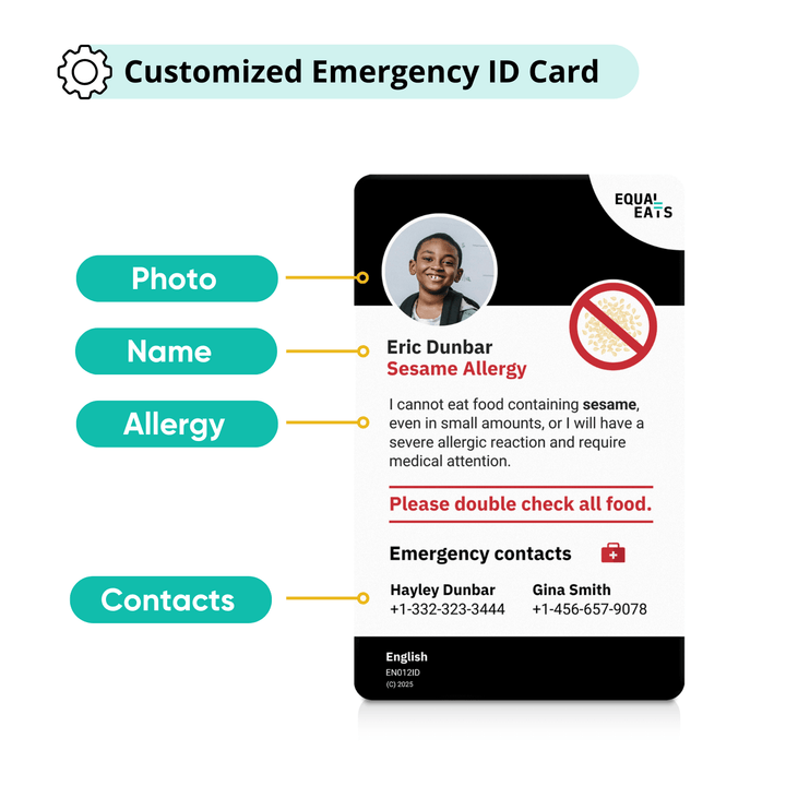 Sesame Allergy Emergency ID Translation Card