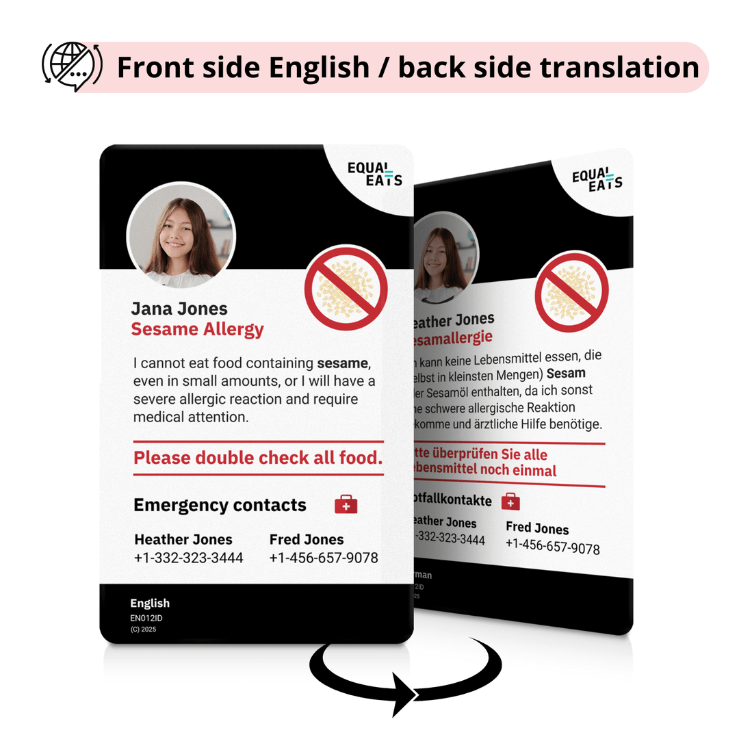 Sesame Allergy Emergency ID Translation Card