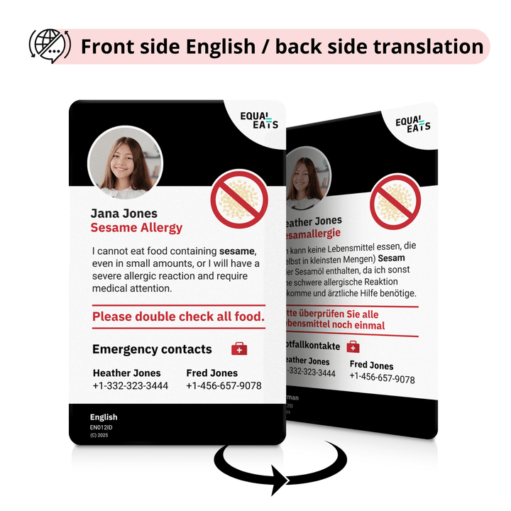 Sesame Allergy Emergency ID Translation Card
