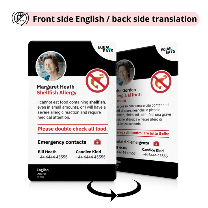 Shellfish Allergy Emergency ID Translation Card
