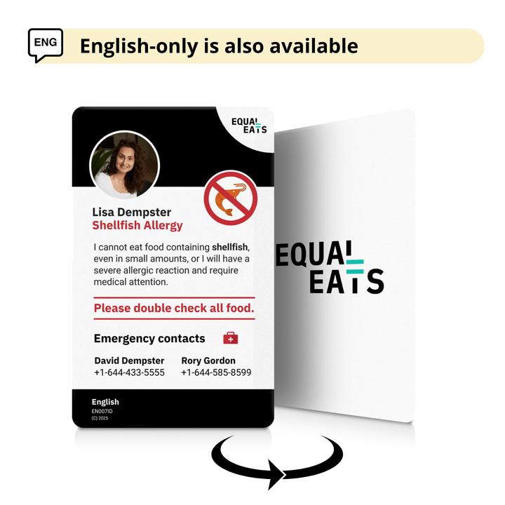 Shellfish Allergy Emergency ID Translation Card