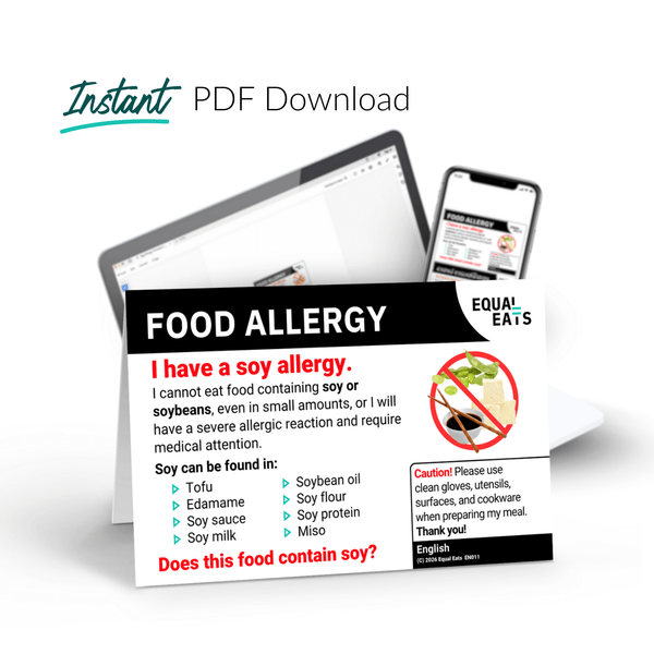 English printable soy allergy card, available as an instant PDF download