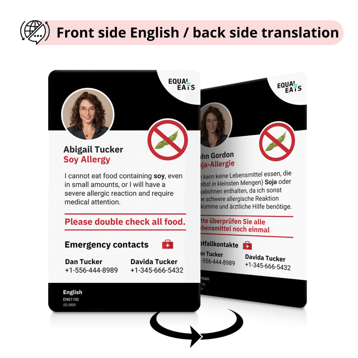 Soy Allergy Emergency ID Translation Card