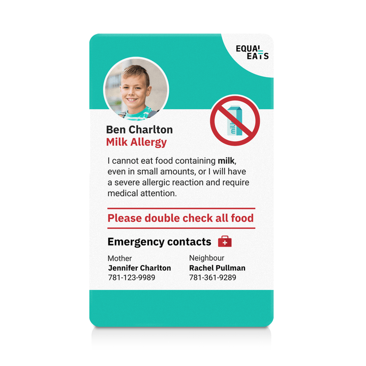 Teal Milk Allergy ID Card (EqualEats)