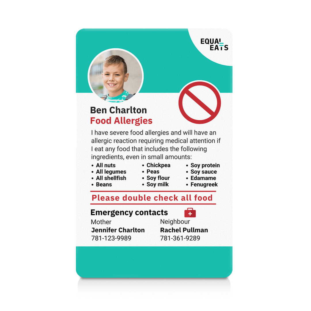 Teal Custom Multiple Food Allergy ID Card (EqualEats)